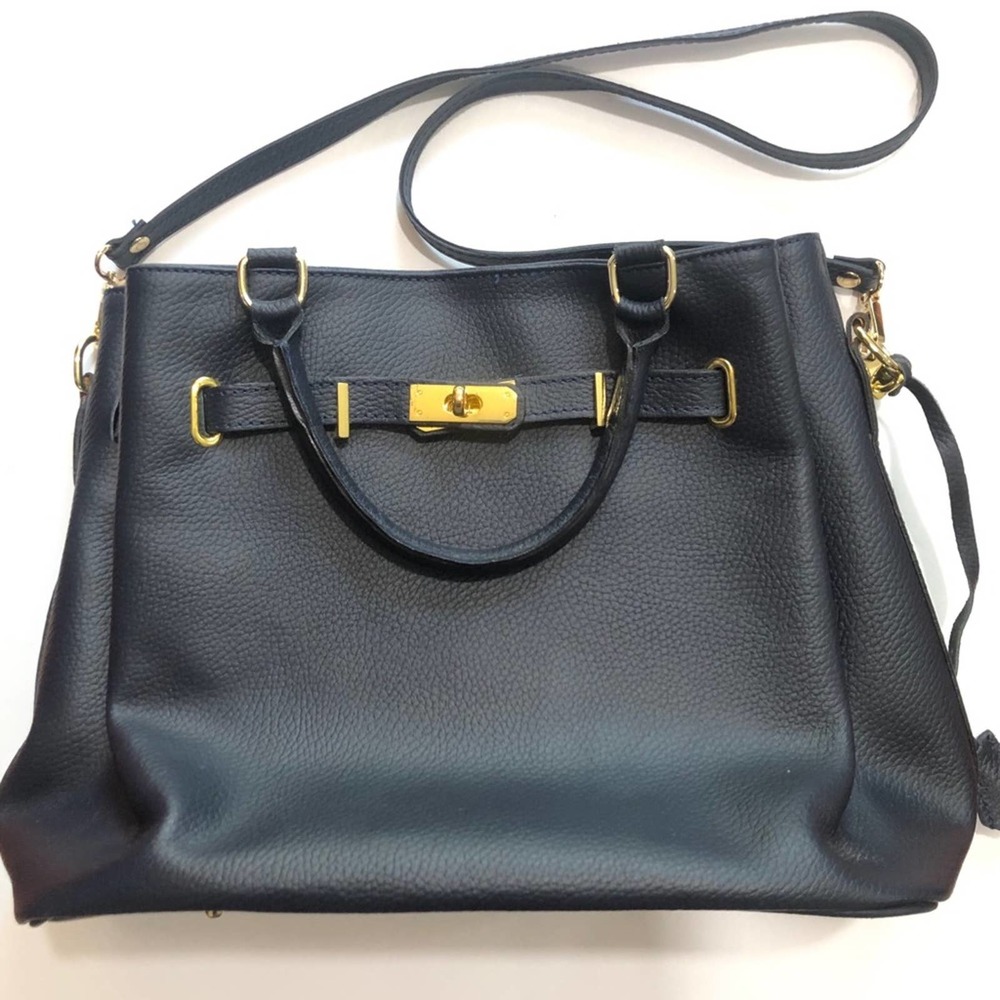 Sophisticated Navy Leather Tote Bag